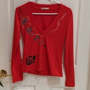 Trendi Women's Long Sleeve V-Neck Tee w/Embellishments Size Medium